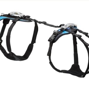 Padded Black and Blue Dual Dog Harness Set with Handle